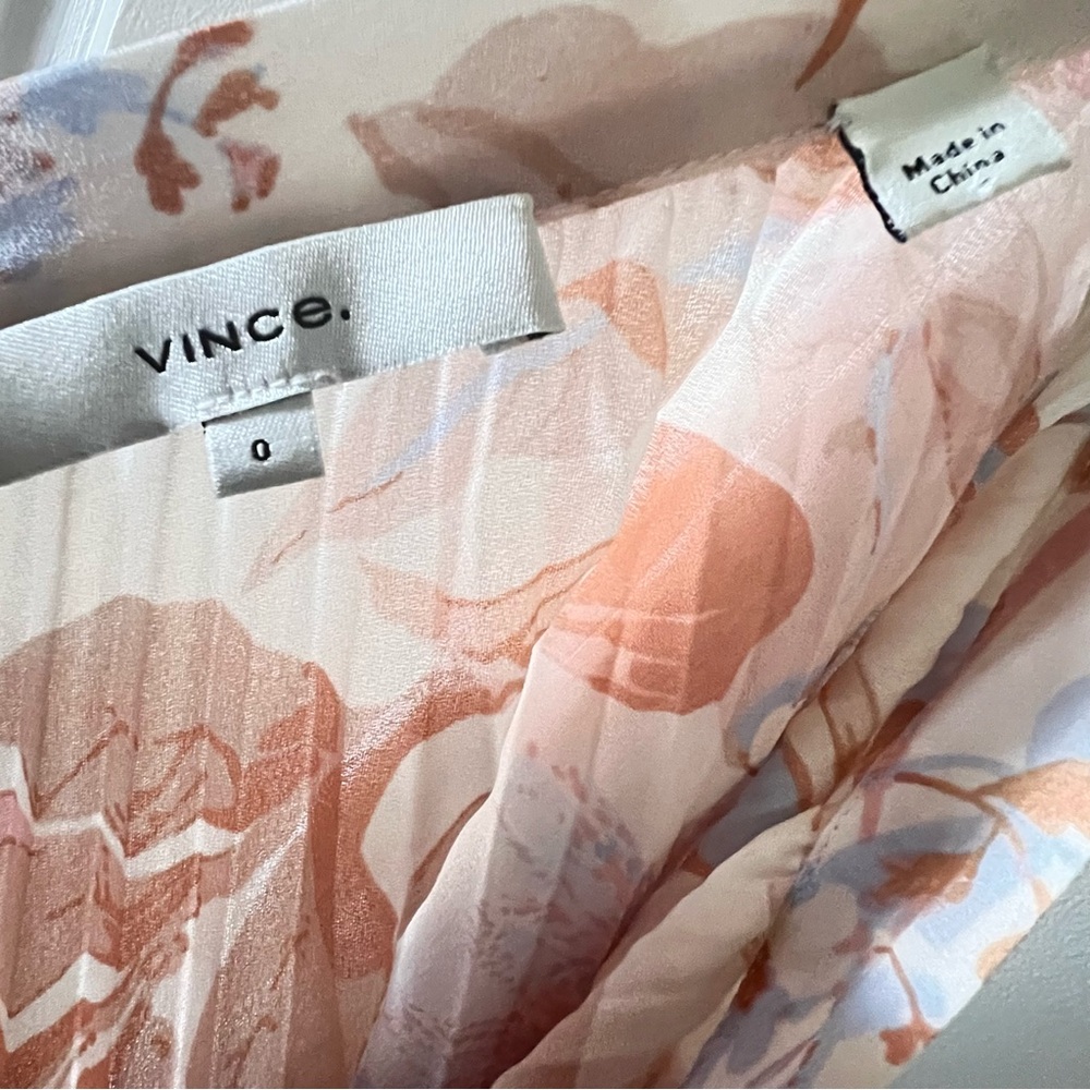 Vince Light Pink & Blue Floral Print Pleated Midi Skirt - Picture 3 of 6